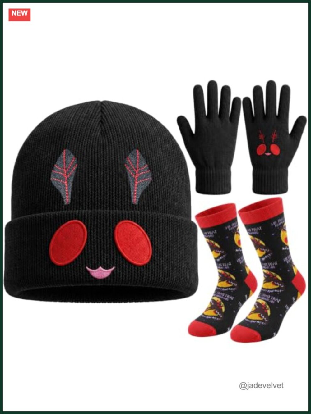 Mothman Beanie Gloves Socks Set Knit Gothic Cosplay Accessories Adults